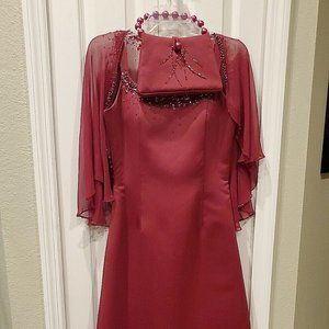 Beautiful Burgundy 3 piece Dress Set, Dress,Shawl Purse Size S-M